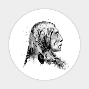 Native American Side Face Black and White Magnet